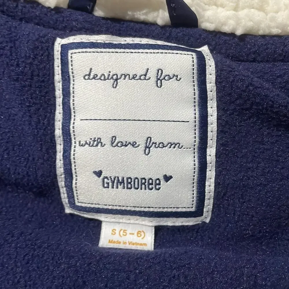 Gymboree S 5/6 navy blue pink floral puffer vest pockets fleece lined euc